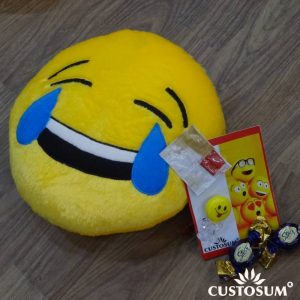 Alternative view of Smiley Rakhi inclusive of Tilak-Chandan-Chawal-Mishri and additional Chocolates.